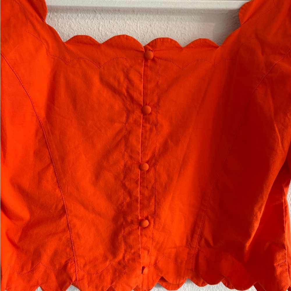 NWT Maeve Anthropologie Square-Neck Scallop Blouse Women’s Medium Orange Cropped - Picture 7 of 9